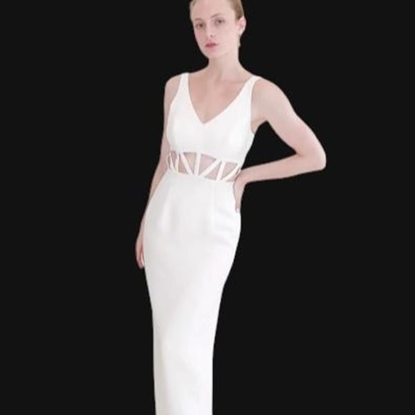 Andrea Polizzi White Cut-Out Waist Maxi Dress
