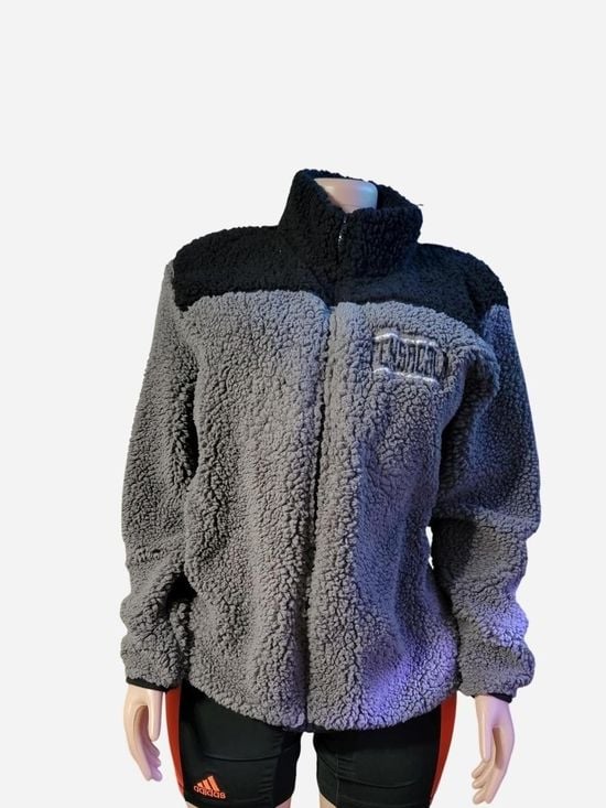 Sherpa Fleece Zip-Up Jacket - Gray/Black 2