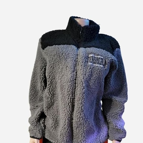Sherpa Fleece Zip-Up Jacket - Gray/Black