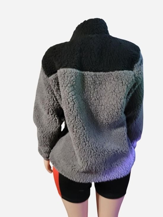 Sherpa Fleece Zip-Up Jacket - Gray/Black 3