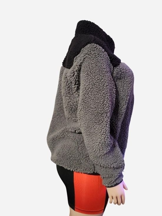 Sherpa Fleece Zip-Up Jacket - Gray/Black 4