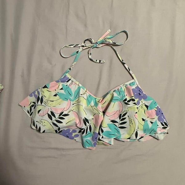 LA Hearts Floral Fruit Print Halter Ruffle Bikini Set