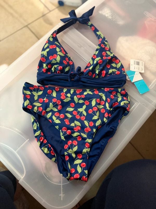 NWT Navy blue cherry print bikini set 1