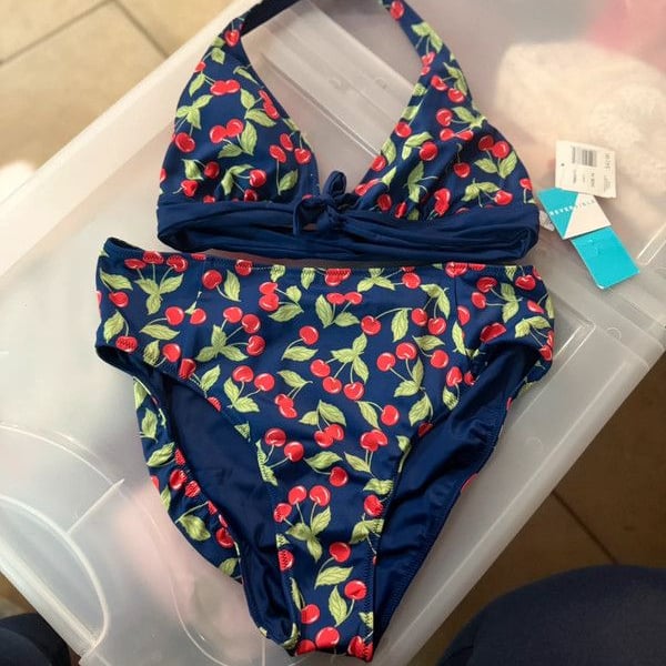 NWT Navy blue cherry print bikini set