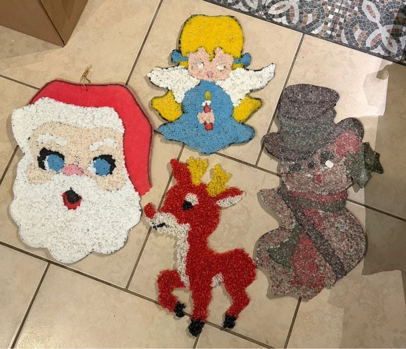 Vintage Christmas santa, angel, snowman & reindeer melted popcorn lot 9