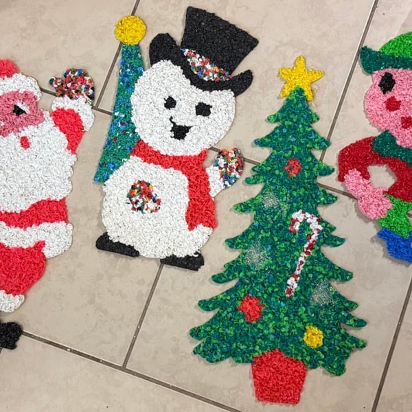Vintage Christmas Melted Popcorn Plastic Decor 4-Piece Lot