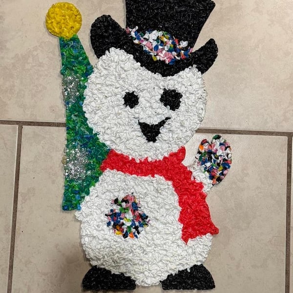 Vintage Christmas Snowman Melted Popcorn Plastic Wall Decor
