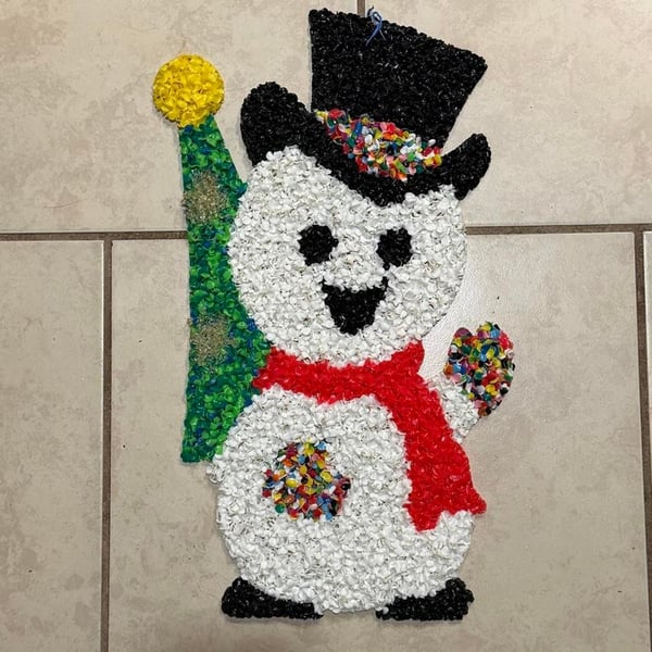Vintage Melted Popcorn Plastic Christmas Snowman Wall Decoration