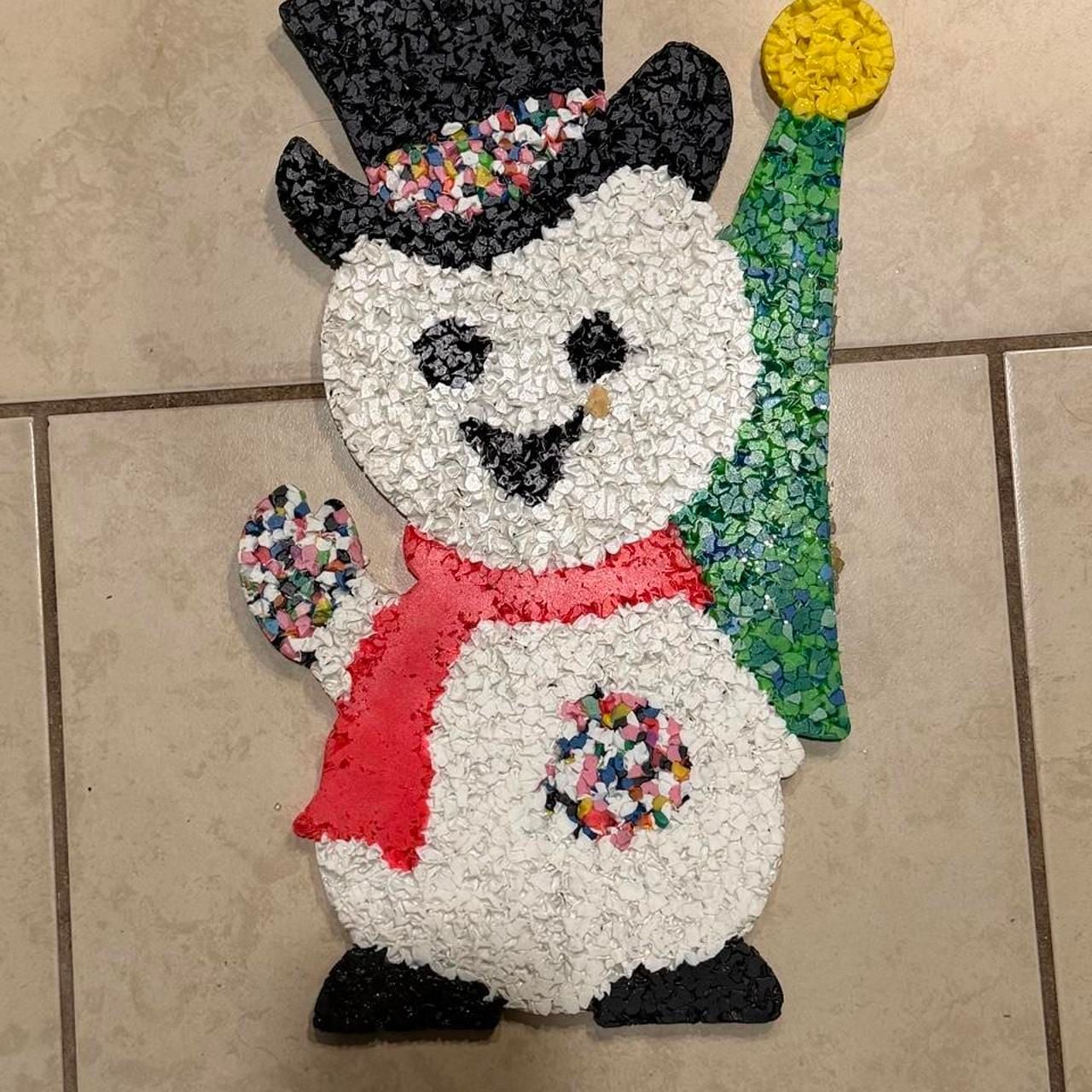 Vintage Christmas Snowman Melted Popcorn Plastic Wall Decor 2