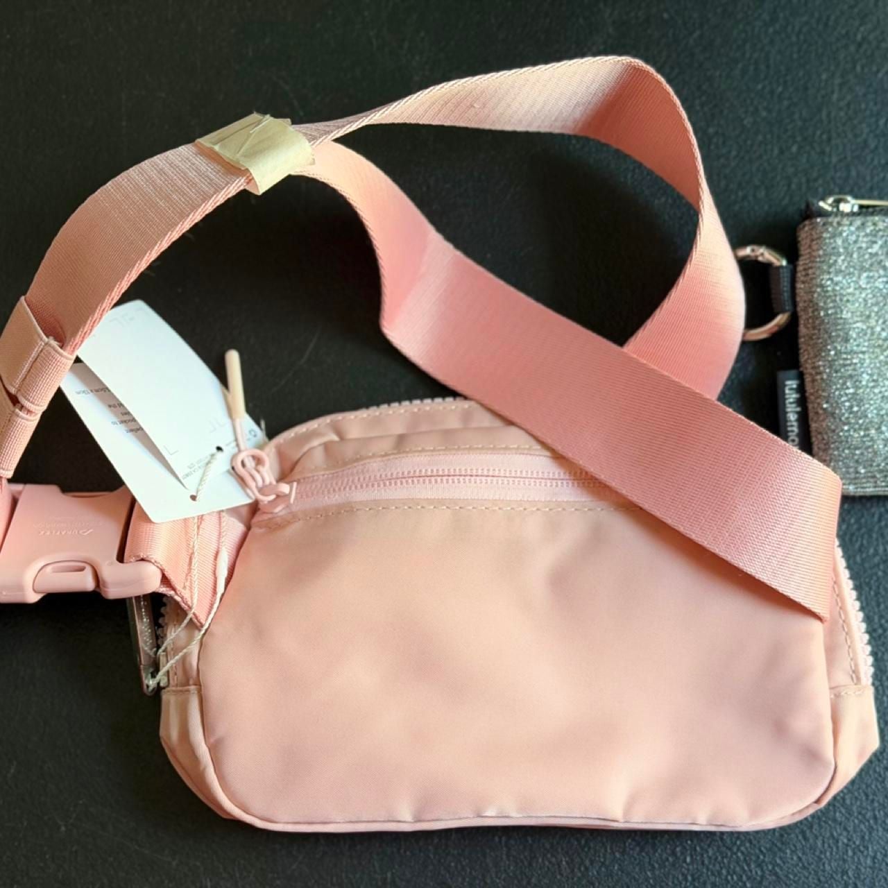 Lululemon Everywhere Belt Bag 1L Pink and Metallic Silver Clippable Card Pouch Set 4