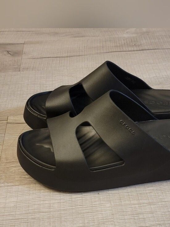 CROCS Men's Black Dual-Strap Slide Sandals 6