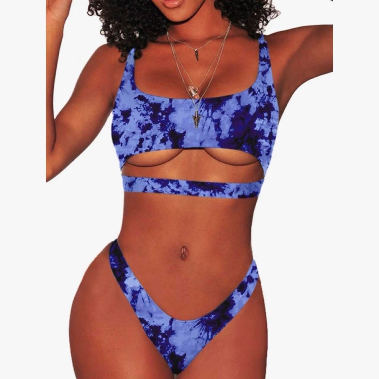 Fafoa Women's 2PCS Scoop Neck Crop Tank High Cut Thong Bottom Swimsuit Set 7