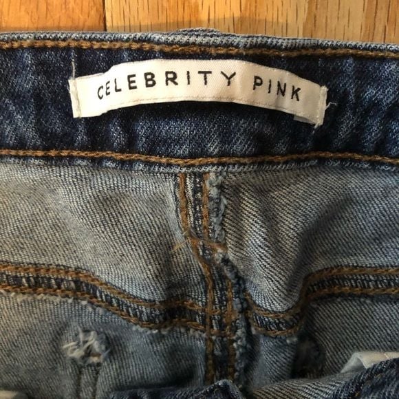 Celebrity Pink Blue Jeans in excellent condition wide legs Distressed size 15. 4