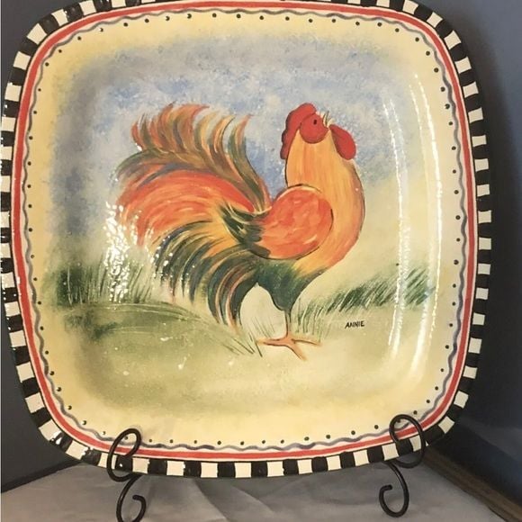 Chicken Platter Large 16*16 it’s handmade and signed by artist. Beautiful piece 4