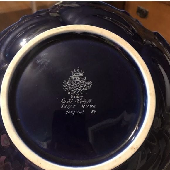JL Menau GrafVon Henneberg Porzellan Echt Kobalt Scalloped Gold Trim Floral Bowl 3