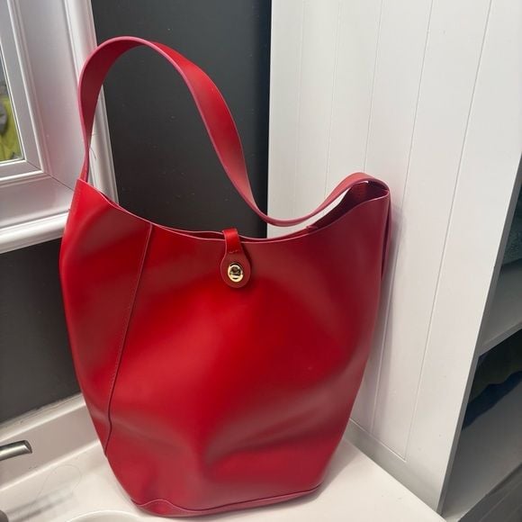 Red Leather Shoulder Tote Bag 3