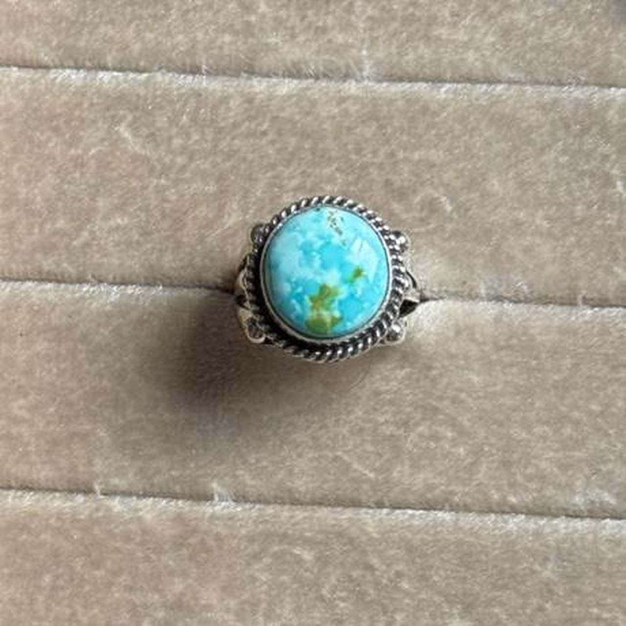Navajo Handmade Sonoran Gold Turquoise Sterling Silver Ring Size 8 2