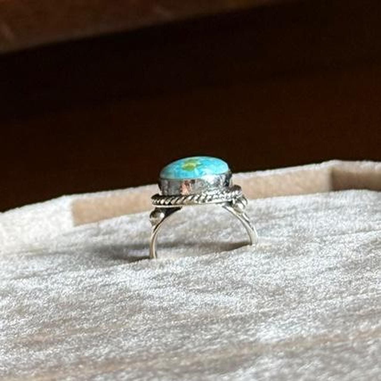 Navajo Handmade Sonoran Gold Turquoise Sterling Silver Ring Size 8 3