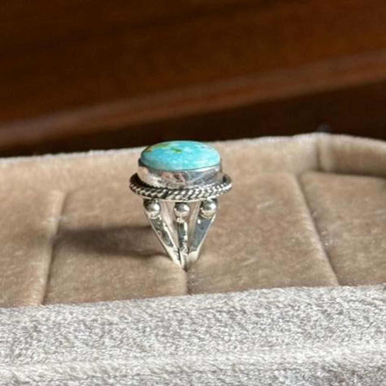 Navajo Handmade Sonoran Gold Turquoise Sterling Silver Ring Size 8 4