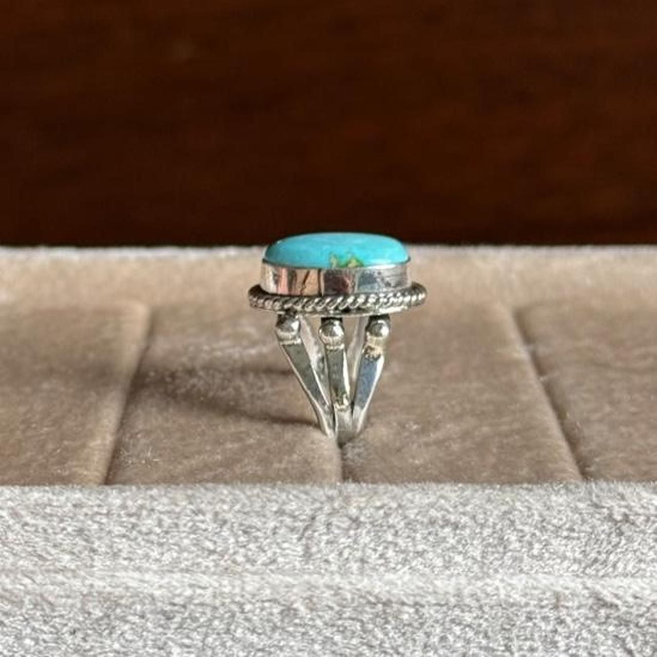 Navajo Handmade Sonoran Gold Turquoise Sterling Silver Ring 4