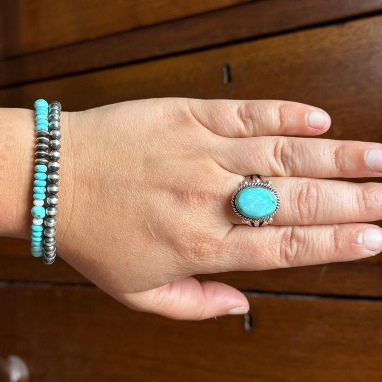 Navajo Handmade Sonoran Gold Turquoise Sterling Silver Ring 6