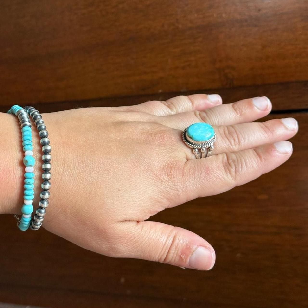 Navajo Handmade Sonoran Gold Turquoise Sterling Silver Ring 7