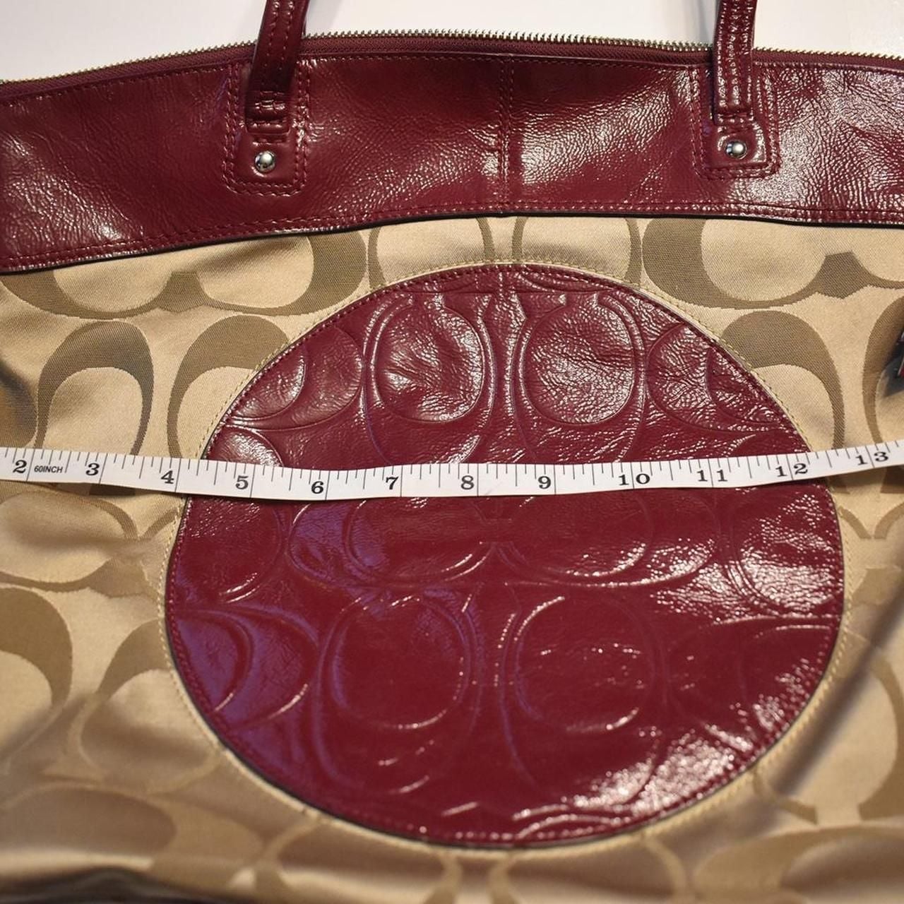 Coach Signature Stripe Patent Tote Bag F18335 Khaki Berry 4