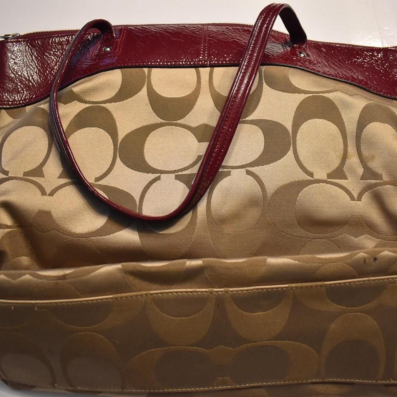Coach Signature Stripe Patent Tote Bag F18335 Khaki Berry 6
