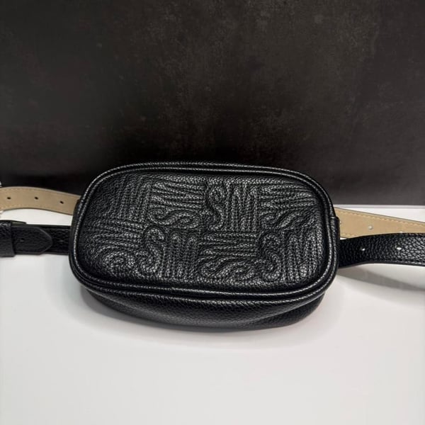 Steve Madden Black Pebble Faux Leather Embossed Logo Belt Bag