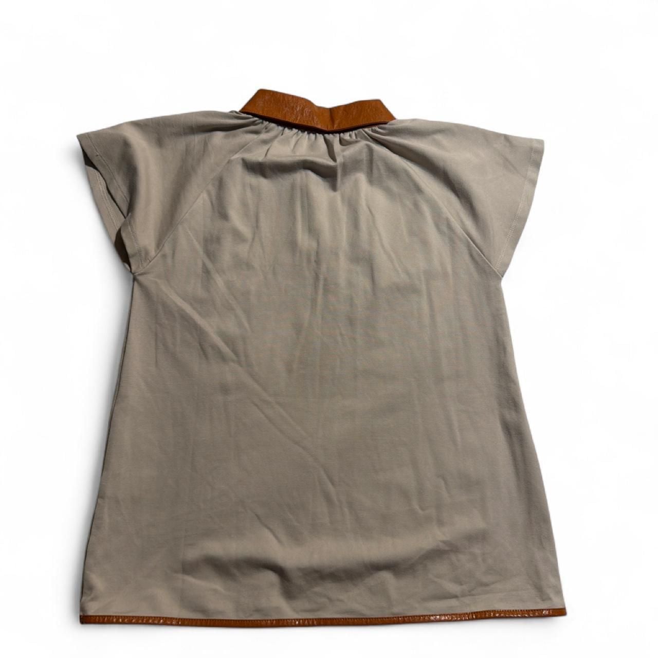 THML Clothing Faux Leather Trim Polo Blouse 4