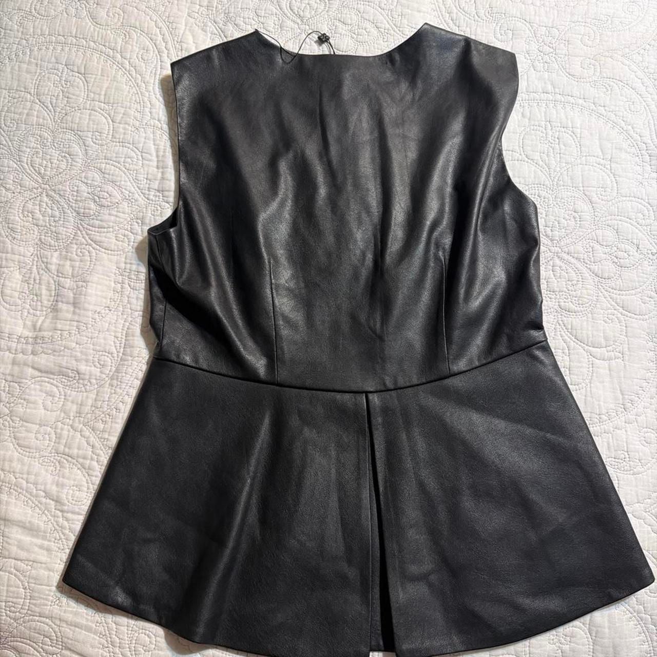 BCBGMAXAZRIA Black Faux Leather Peplum Zip Front Vest Top 4