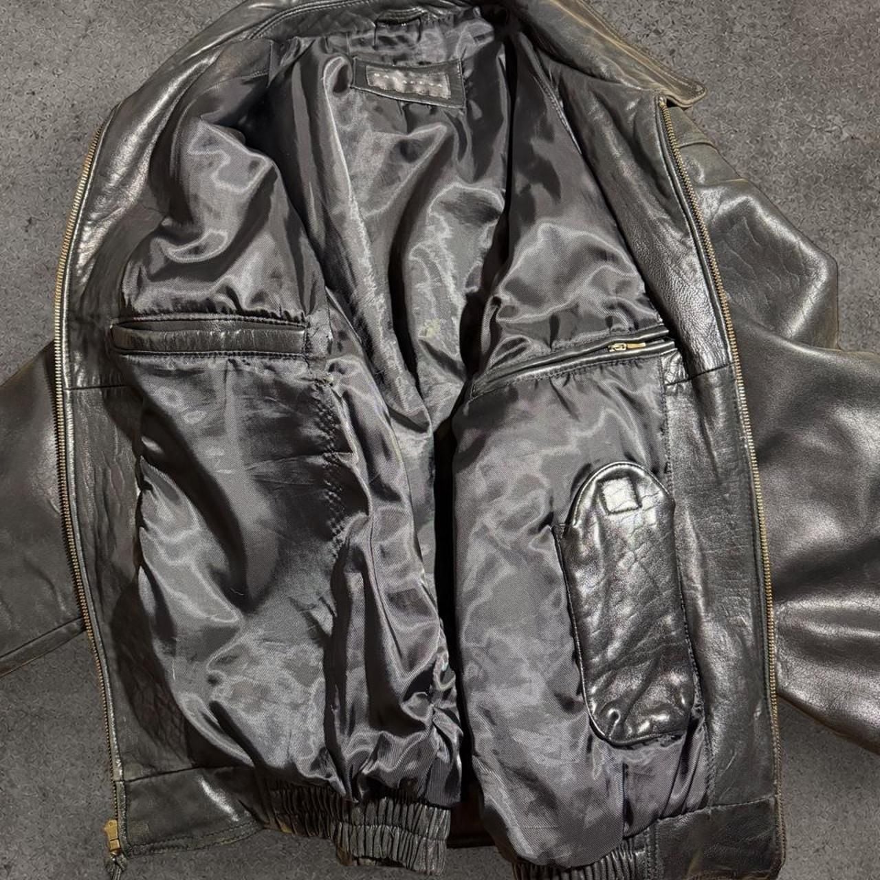 Baracuta Vintage 80s 90s Black Leather Bomber Jacket M 3