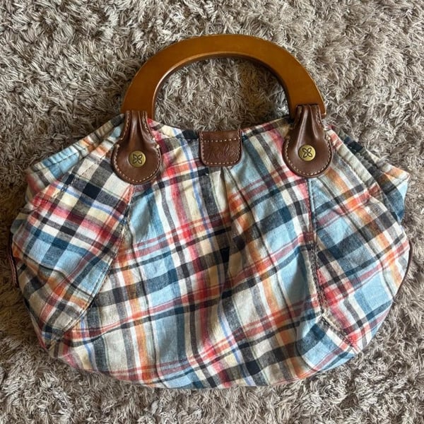 Relic Plaid Handbag with Wooden Handles