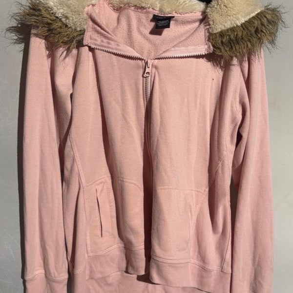Rue21 Pink Zip Up Hoodie with Faux Fur Hood Size S