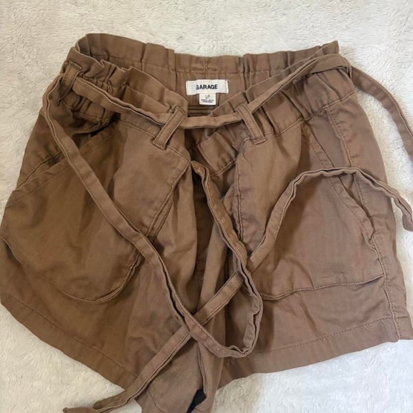 Garage Brown Paperbag Waist Tie Shorts Size S