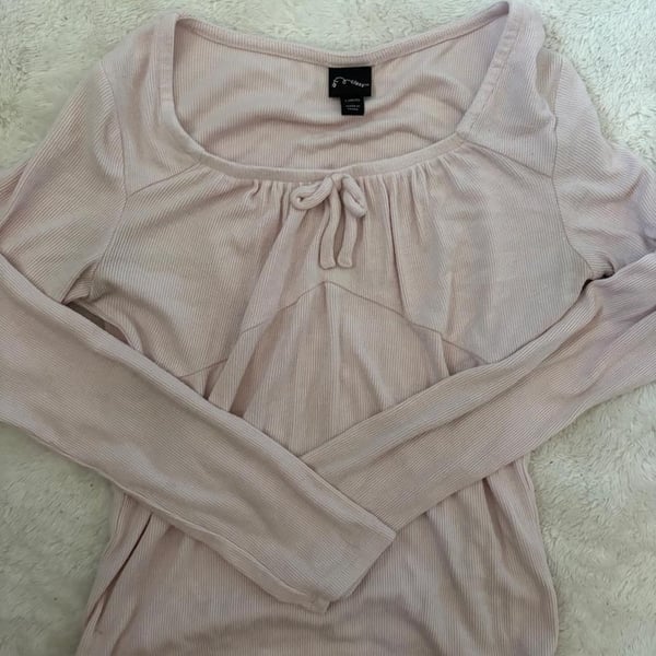 Art Class Pink Ribbed Long Sleeve Top with Tie Detail