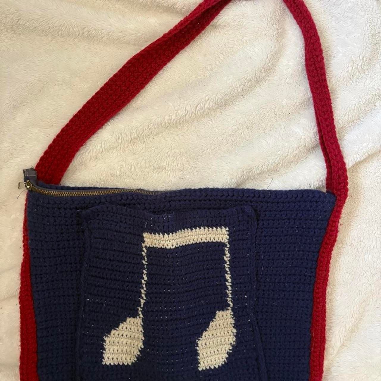 Handmade Crochet Music Note Shoulder Bag Purse Navy Blue Red 2