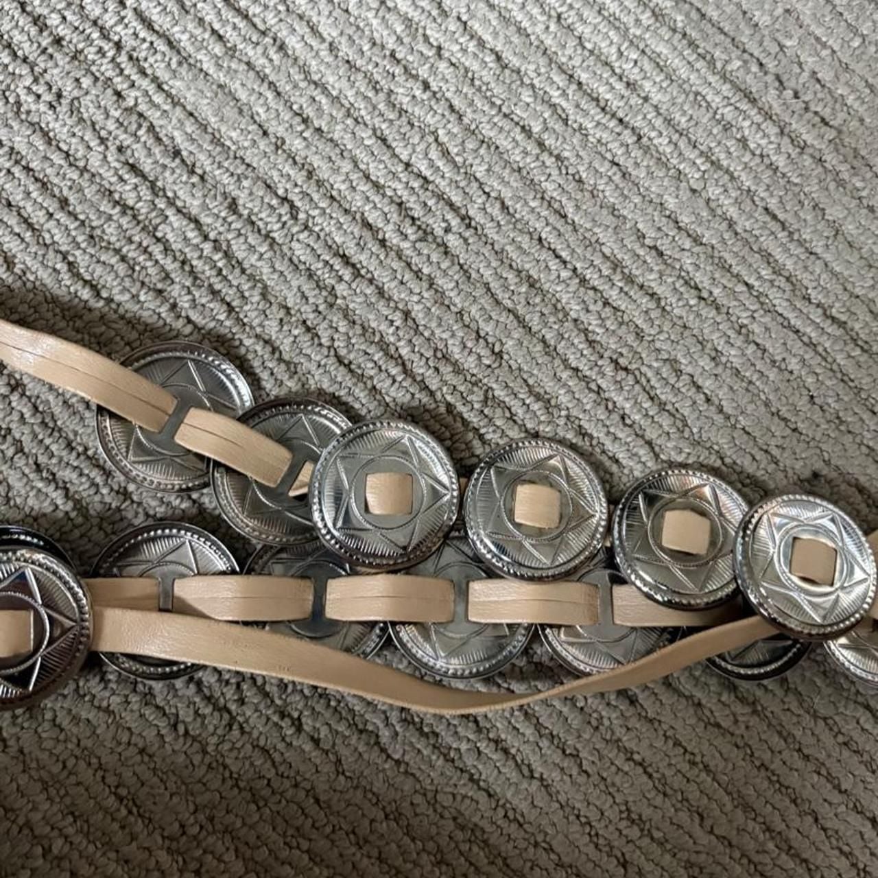Western Silver Star Coin Belt with Tan Leather Strap 1