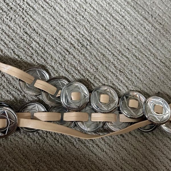 Western Silver Star Coin Belt with Tan Leather Strap