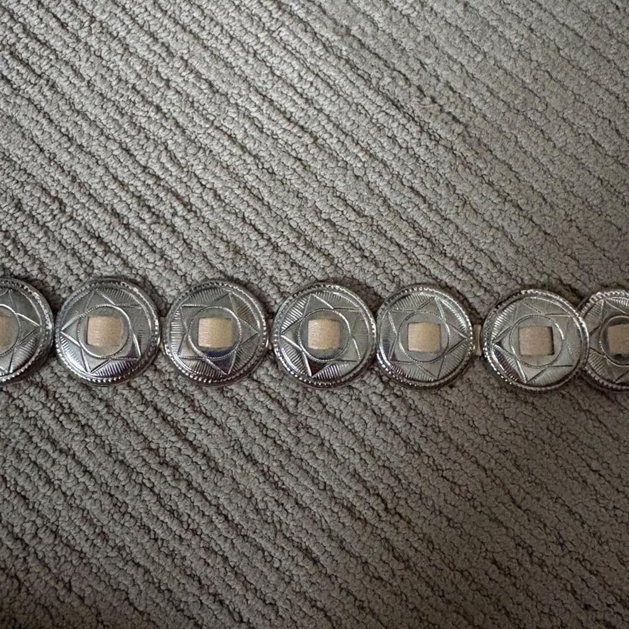 Western Silver Star Coin Belt with Tan Leather Strap 3