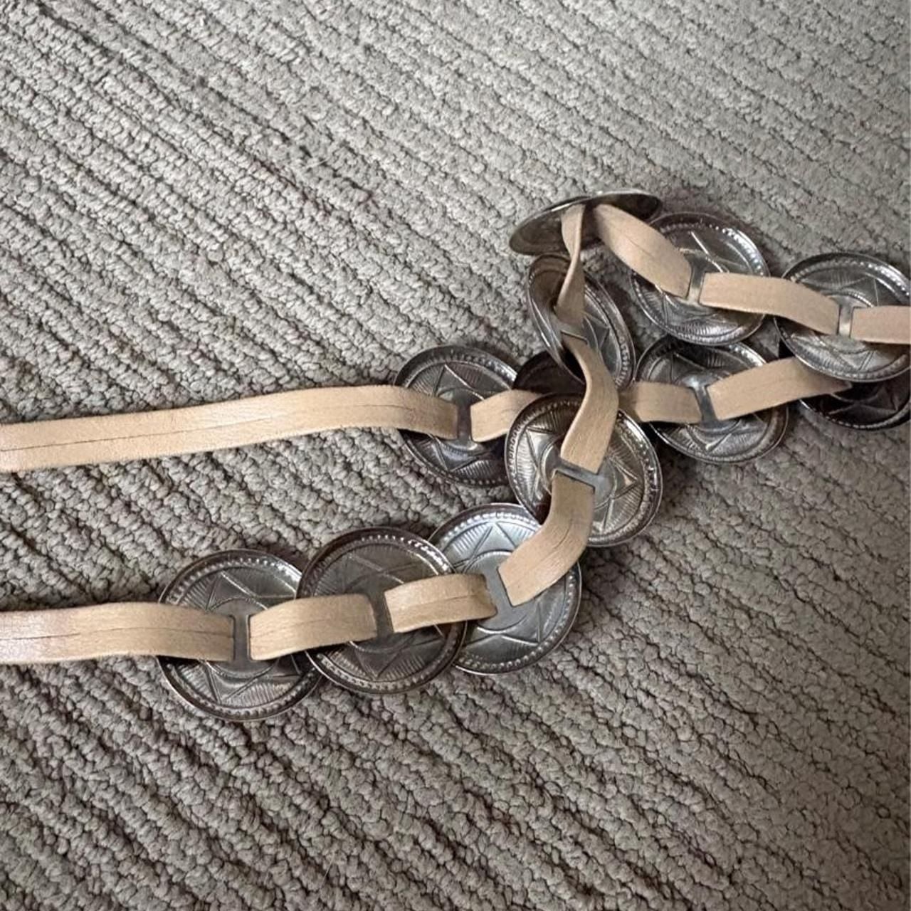 Western Silver Star Coin Belt with Tan Leather Strap 5