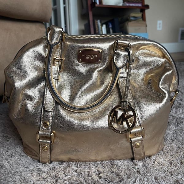 Michael Kors Metallic Gold Leather Satchel Handbag