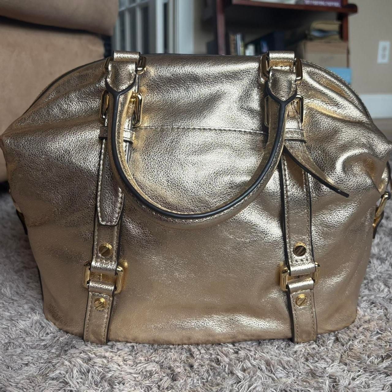 Michael Kors Metallic Gold Leather Satchel Handbag 7