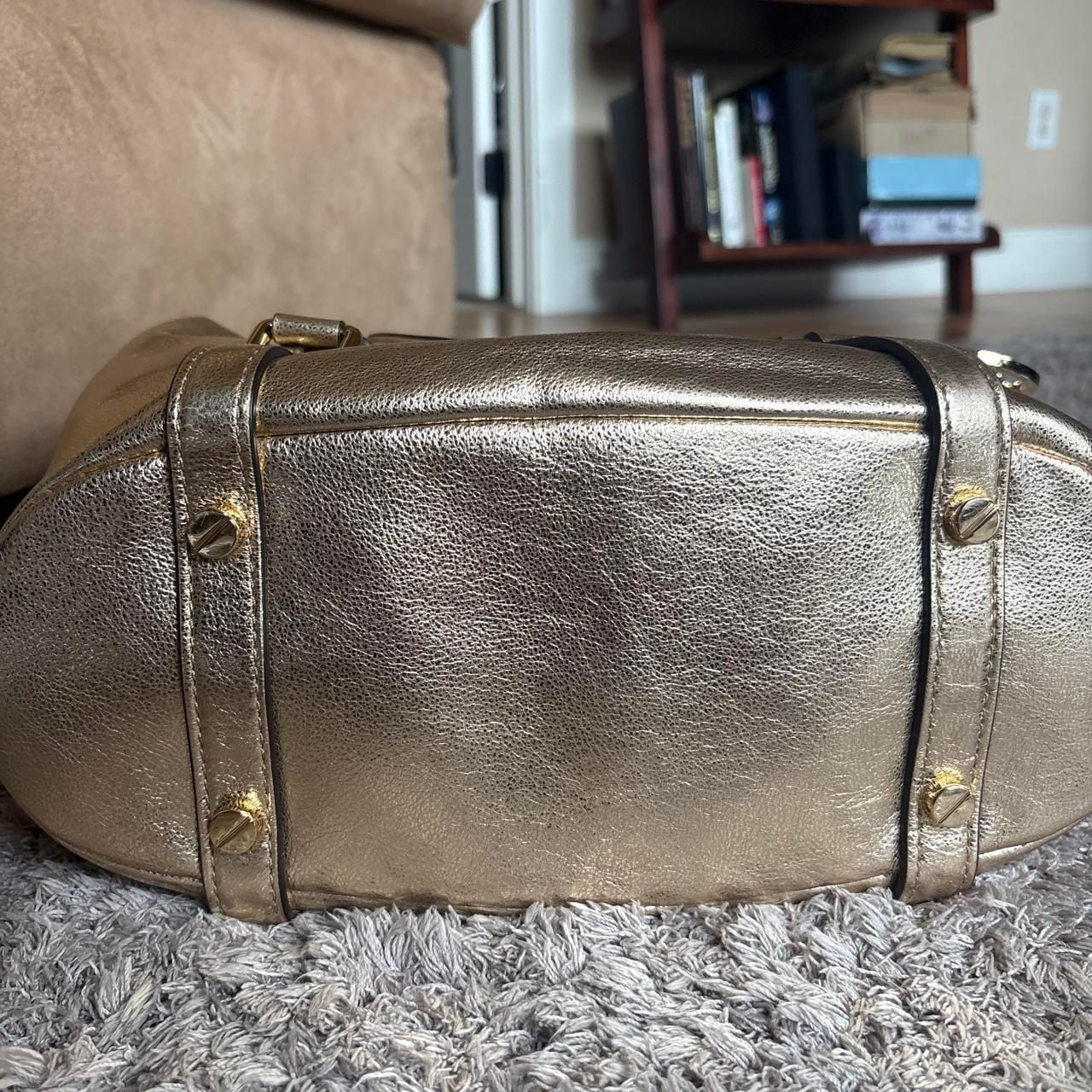 Michael Kors Metallic Gold Leather Satchel Handbag 9