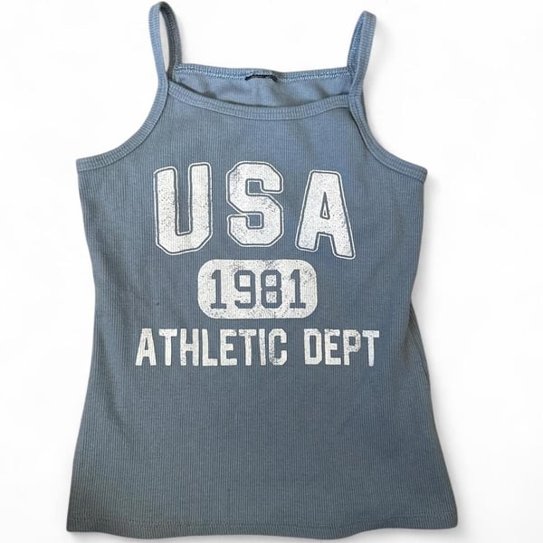 Unbranded USA 1981 Athletic Dept Blue Ribbed Tank Top