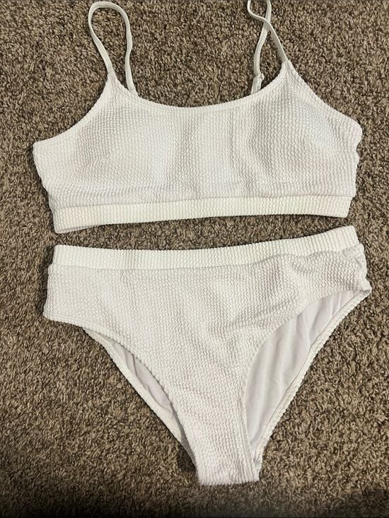 NWT- Cupshe White Ribbed High-Waist Bikini Set - Women Swim 4