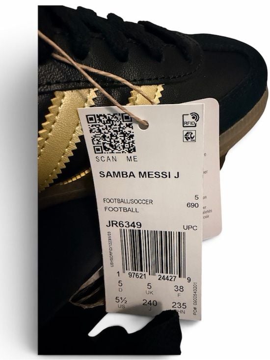 NEW Adidas Samba Lionel Messi Black and Gold 5.5Y, 7 Women FIBA SOCCER FOOTBALL 5