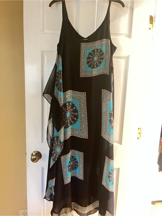Black & Turquoise Printed Slip Dress 2