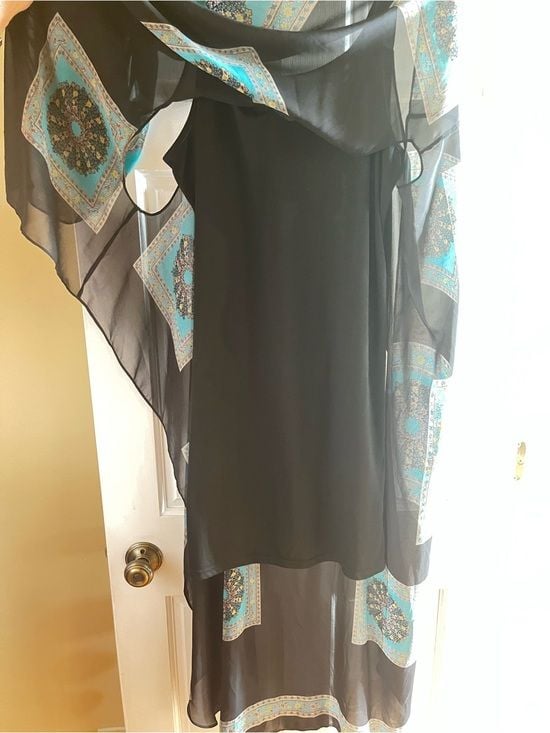 Black & Turquoise Printed Slip Dress 4