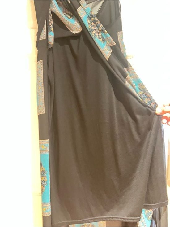Black & Turquoise Printed Slip Dress 5